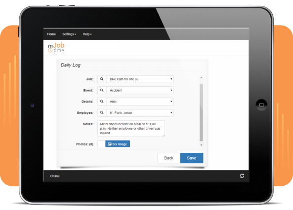 A tablet showing construction tracking software.