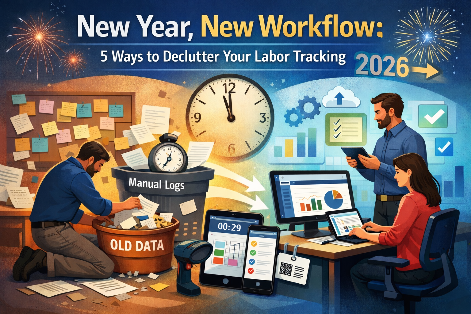 Digital workflow and labor tracking declutter concept
