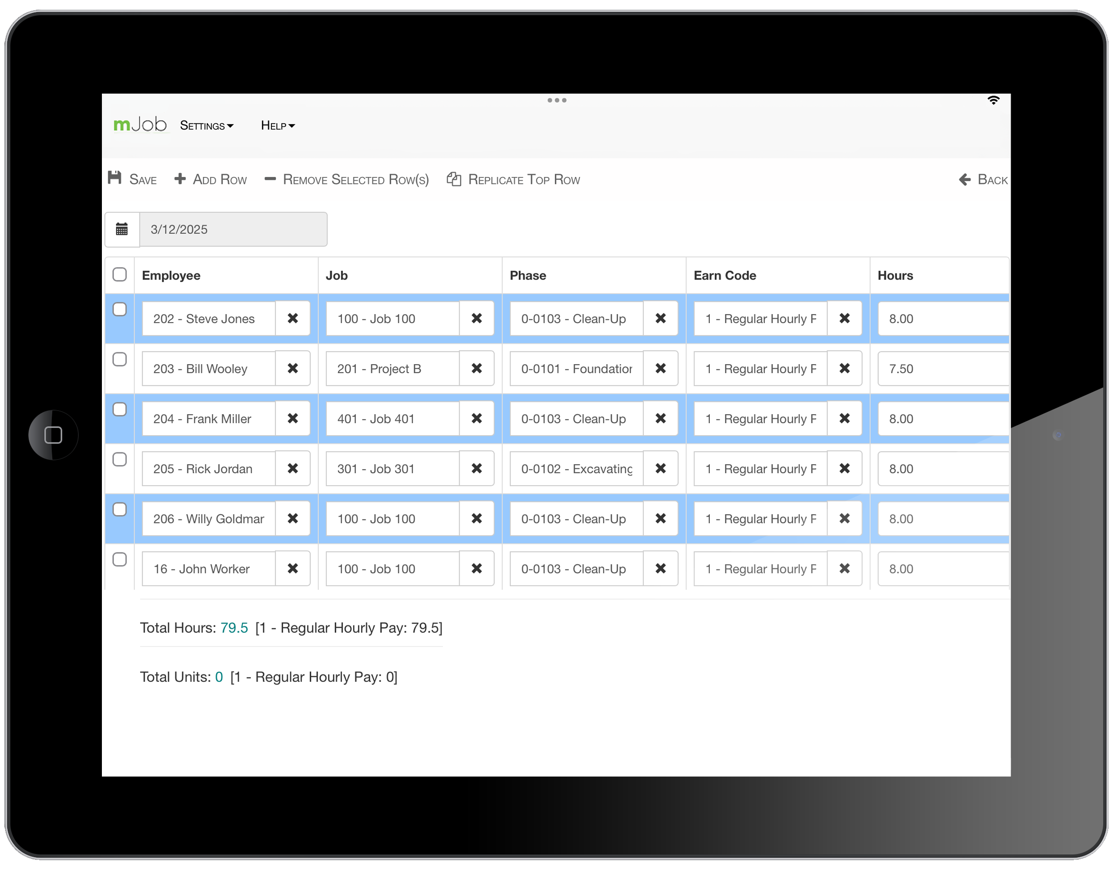 mJobTime digital interface