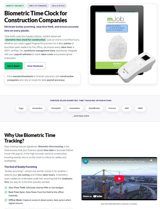 mJob Biometric Time Clock for Construction