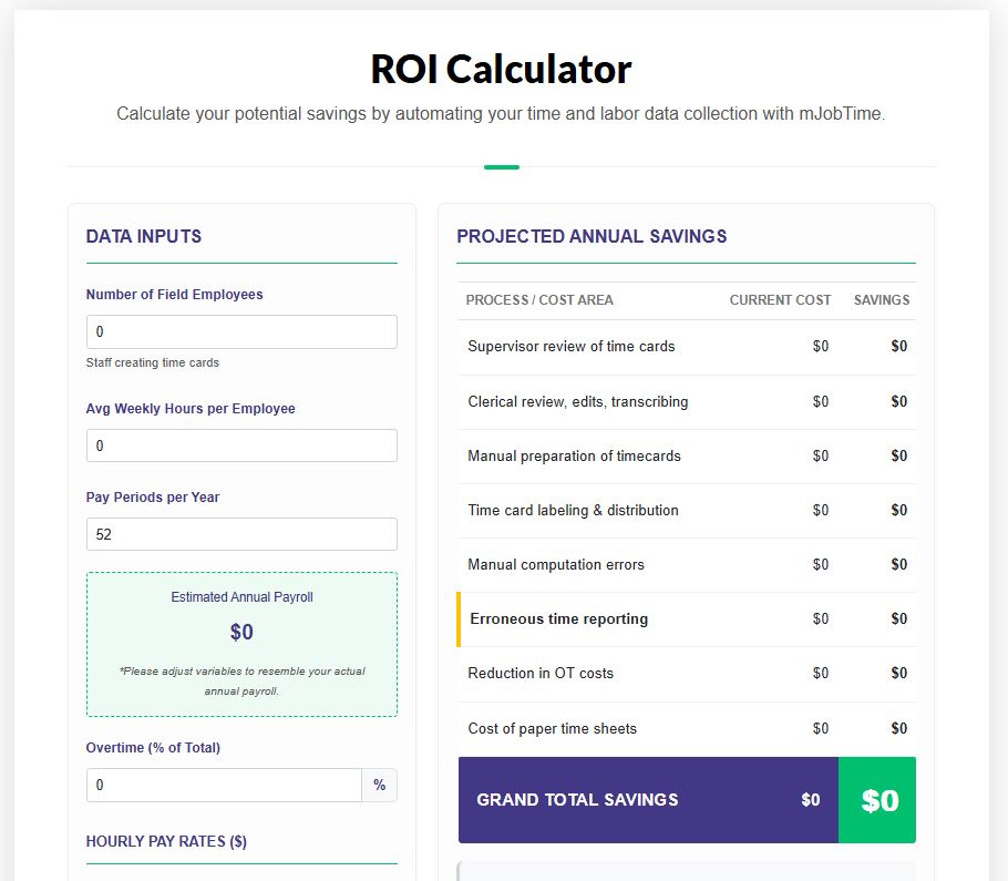 mJob ROI Page Screenshot