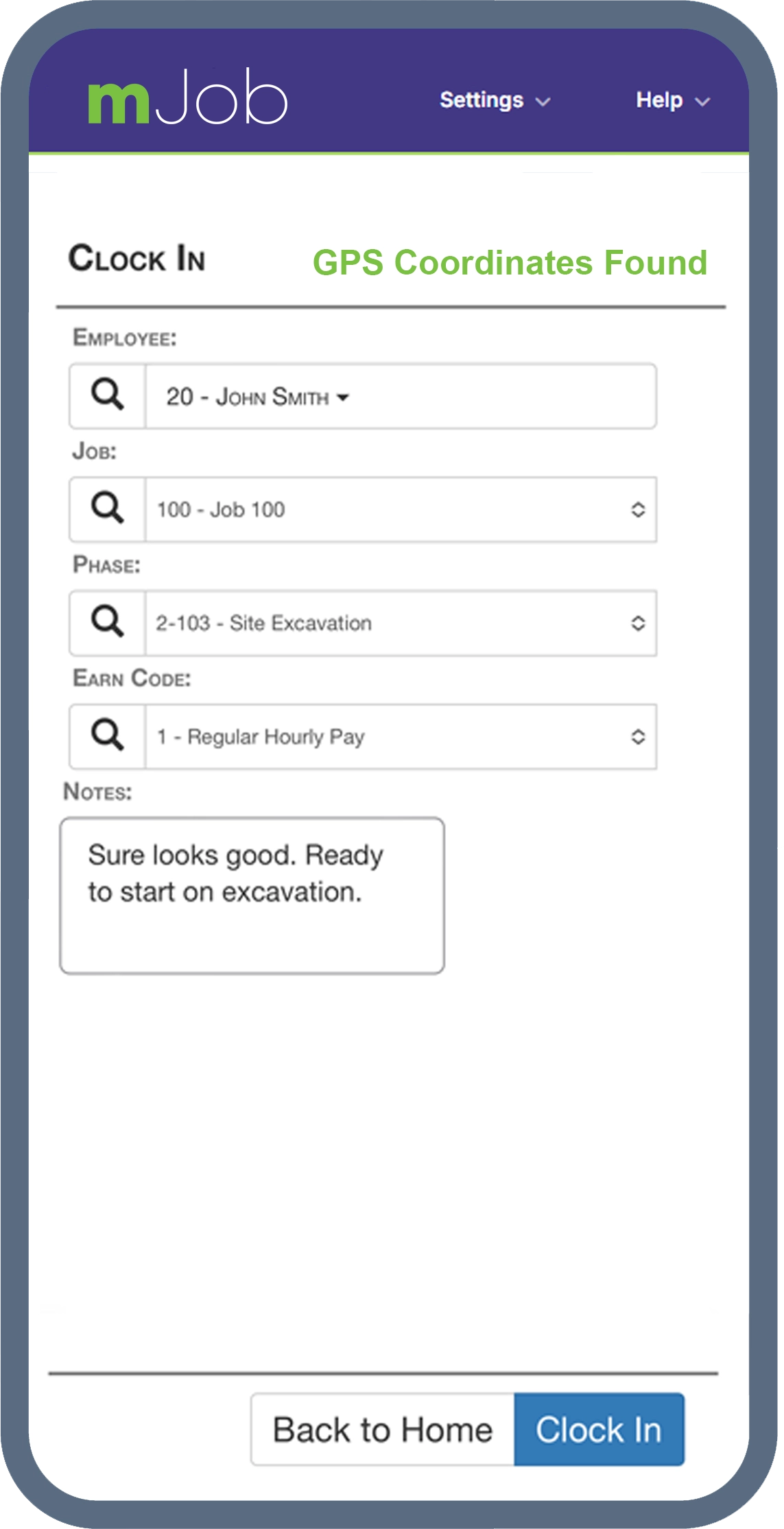 Clock In Selection