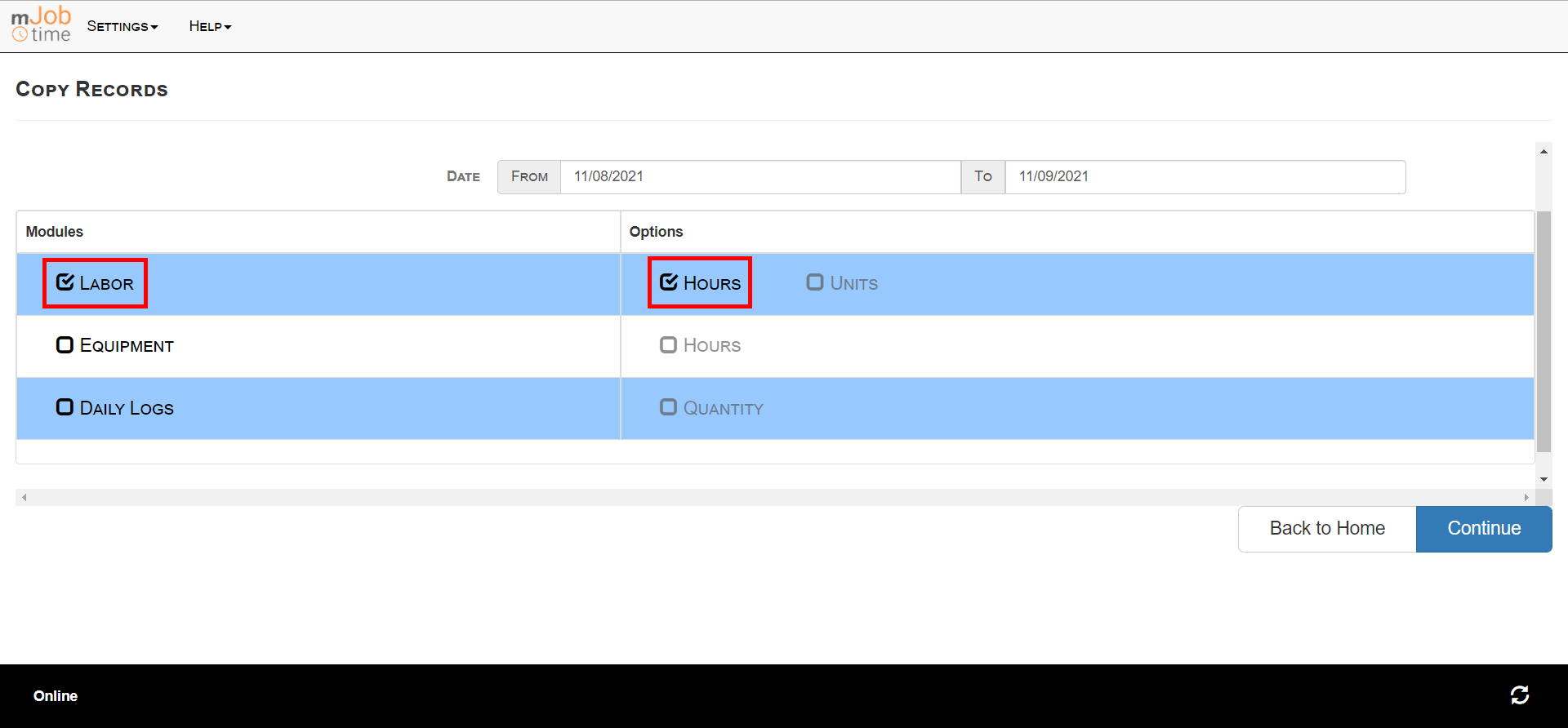 Options Selection