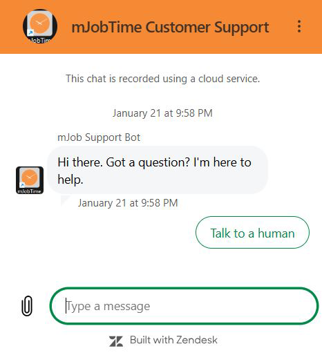 mJobTime Zendesk Bot